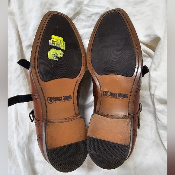 Size 9.5 Stacy Adams Cognac Brown Karson Wingtip Monkstrap Dress Shoe - Picture 5 of 10